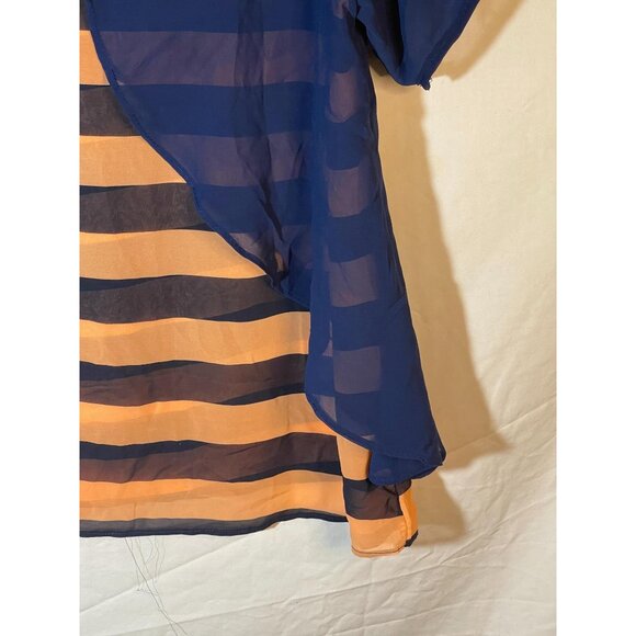 layered short sleeve shirt sheer striped blue orange medium length 32" READ - Picture 9 of 10